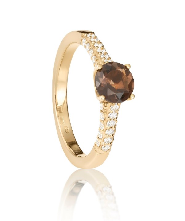 Obrázok z Prsteň LOEE Palette Diamonds zo žltého zlata s diamantmi a smoky quartz